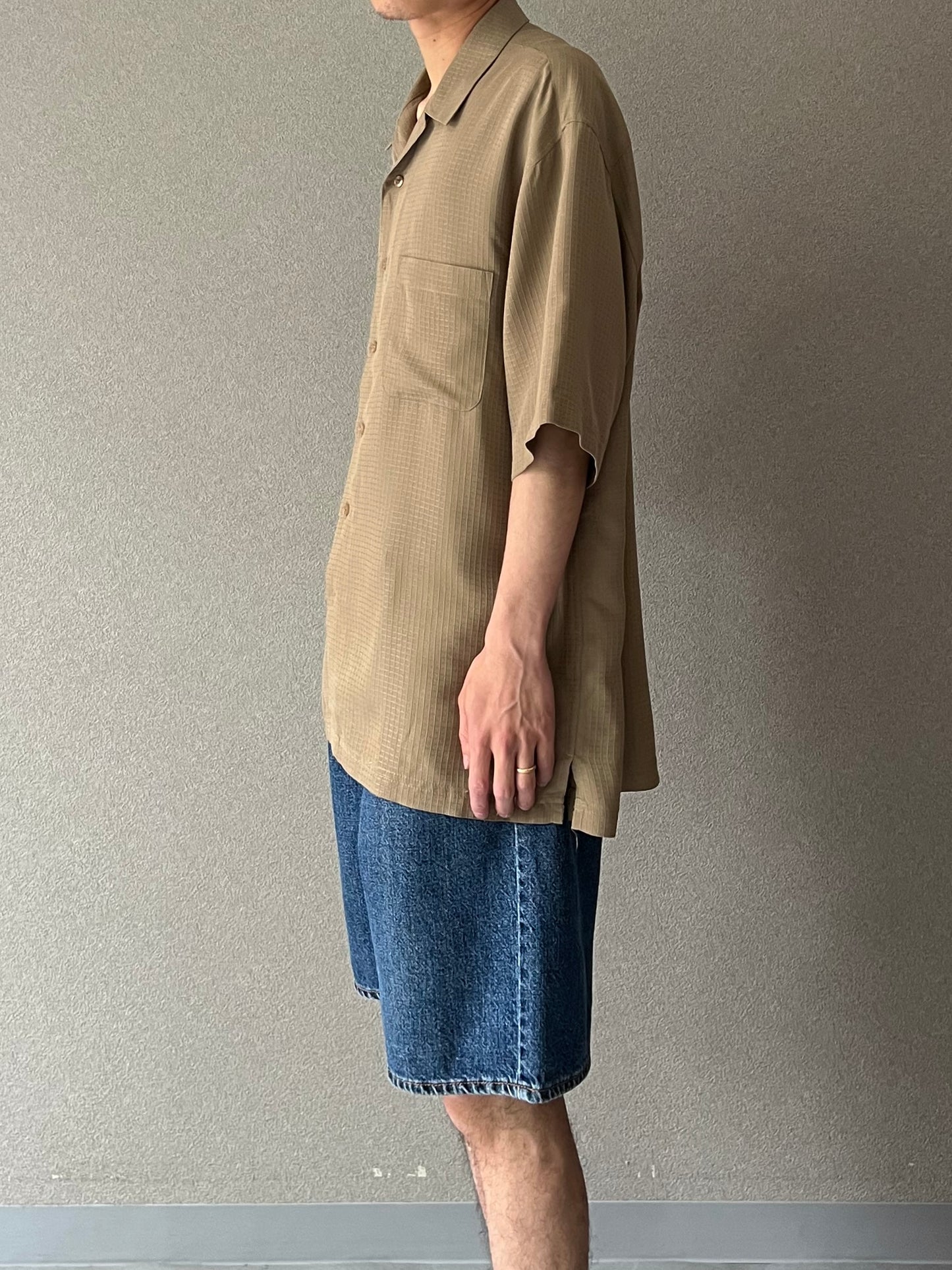 00's haggar S/S open collar shirt