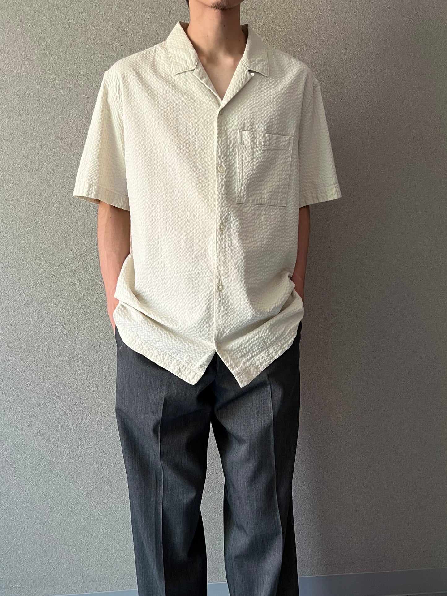 00's GAP seersucker open collar shirt