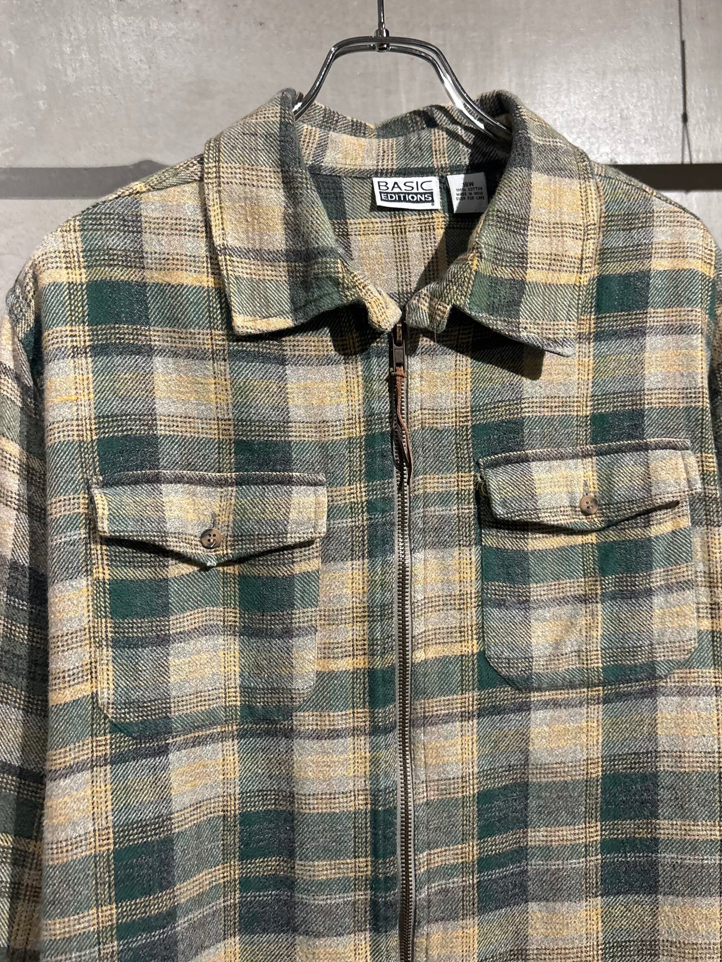 90s BASIC EDITION zip up flannel shirt