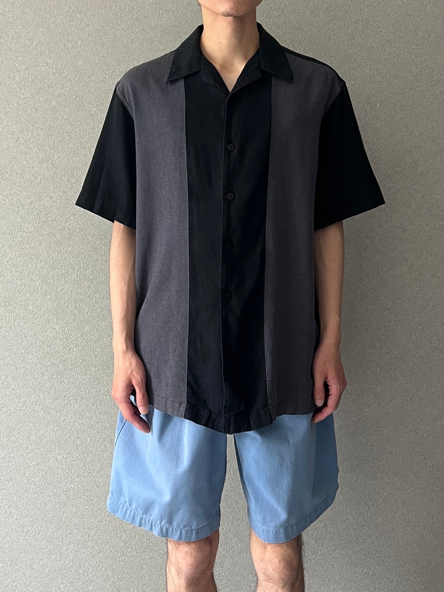 00's haggar open collar linen × rayon shirt
