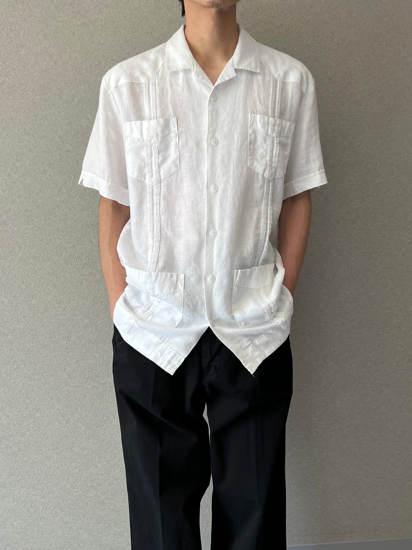 00's CUBAVERA S/S open collar linen guayabera shirt
