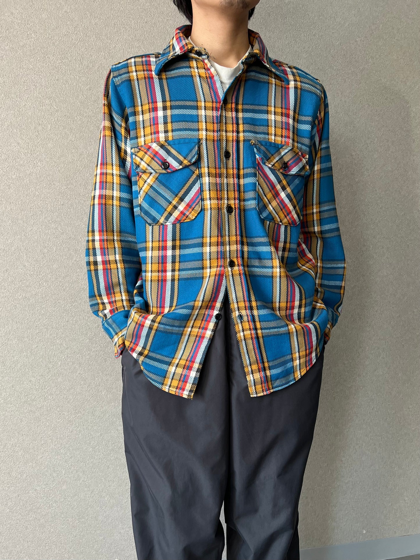 70's〜 UNKNOWN open collar  flannel shirt
