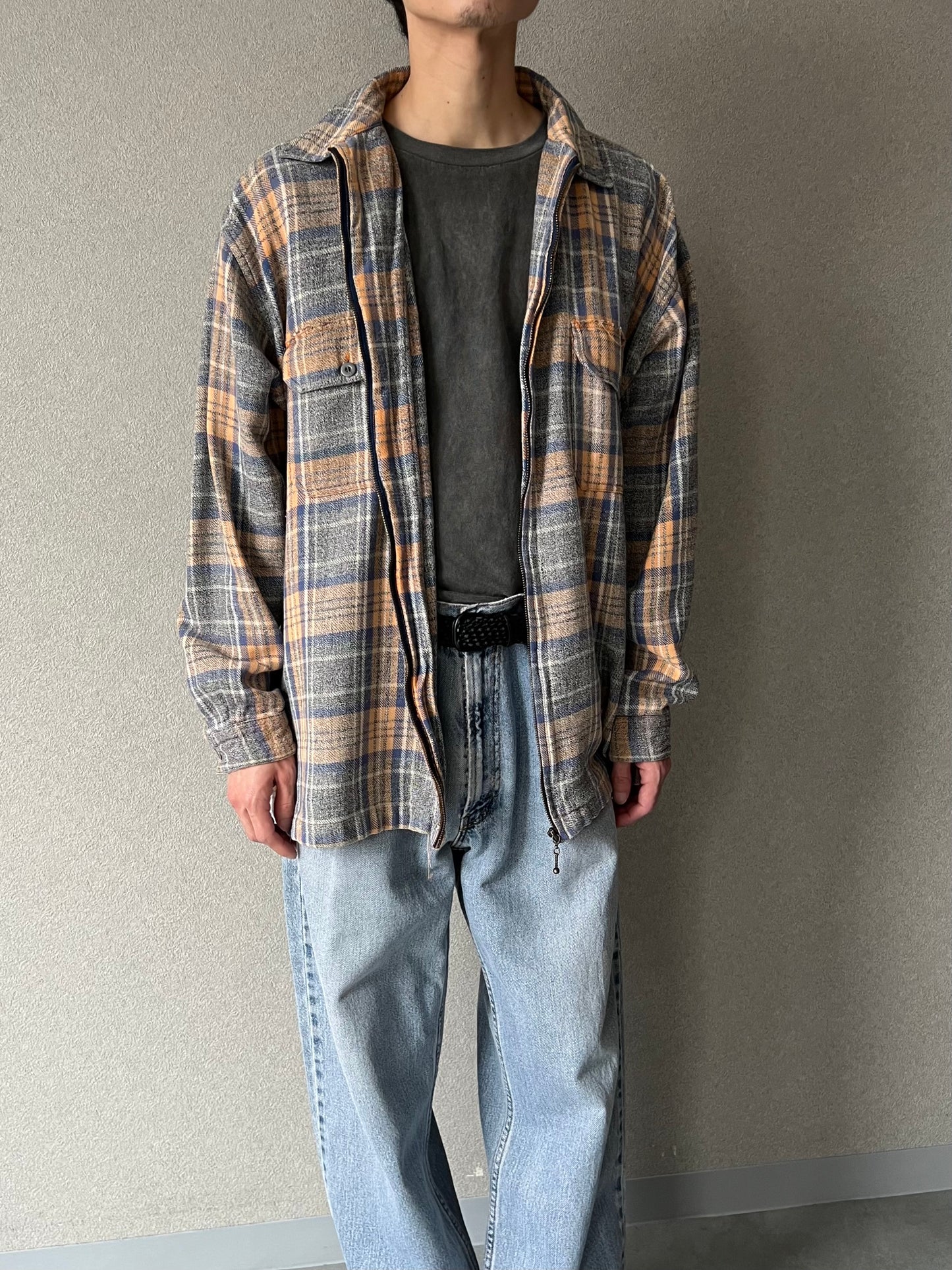 90's BUGLE BOY zip up flannel shirt