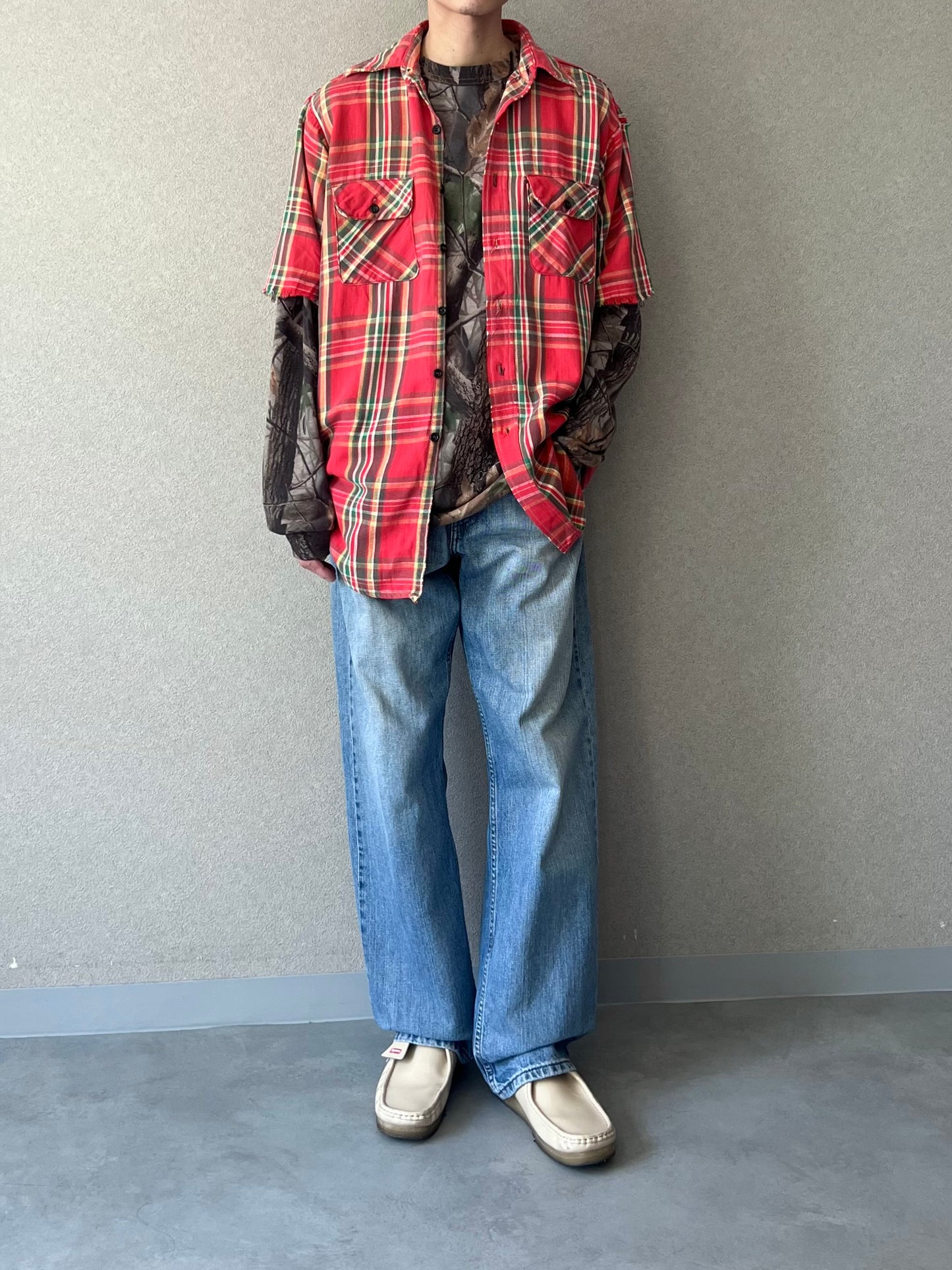70's〜 UNKNOWN cutoff flannel shirt