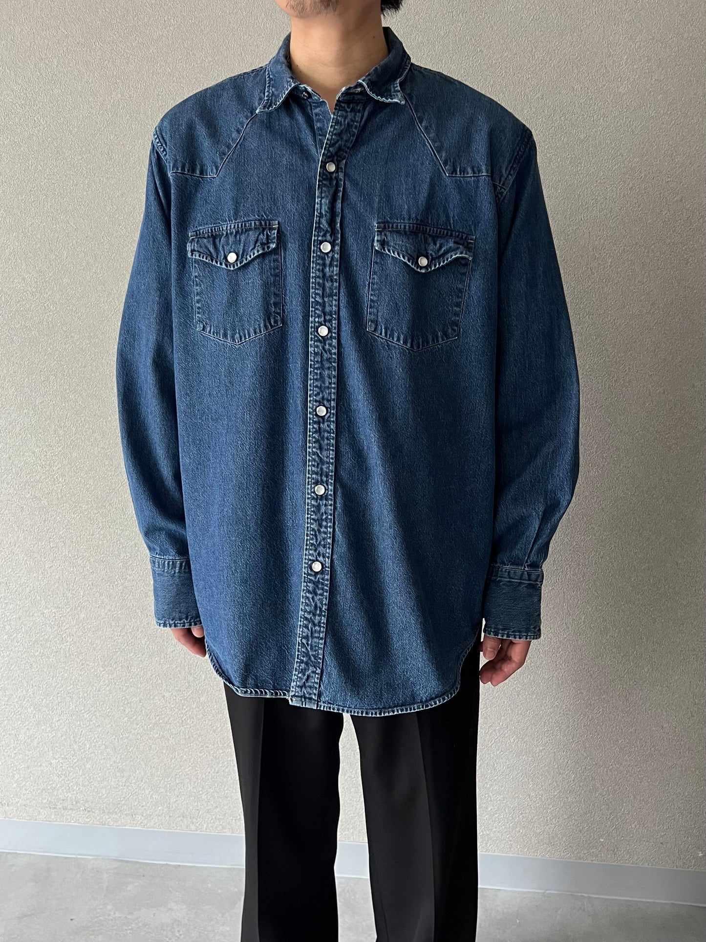 00's LANDS' END denim western shirt