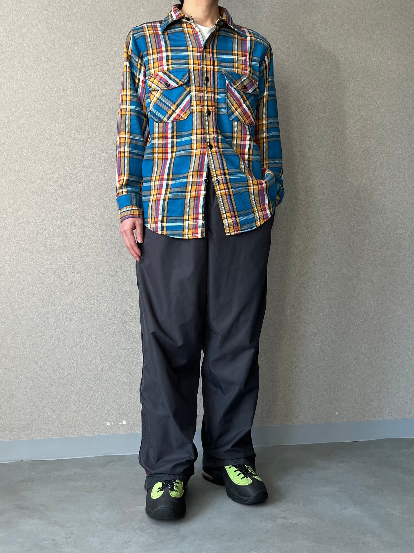 70's〜 UNKNOWN open collar  flannel shirt