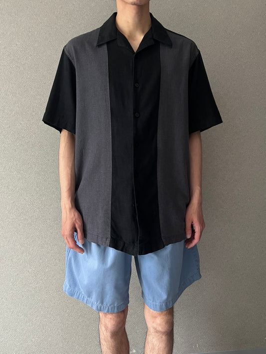 00's haggar open collar linen × rayon shirt