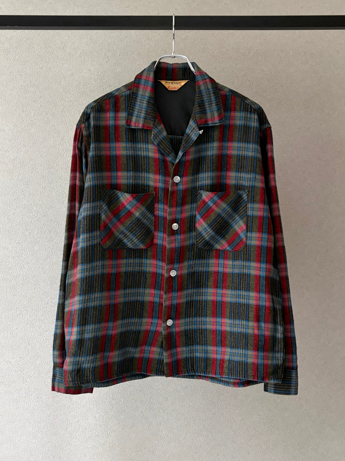 60's Fox Knapp open collar wool shirt “Made in USA”