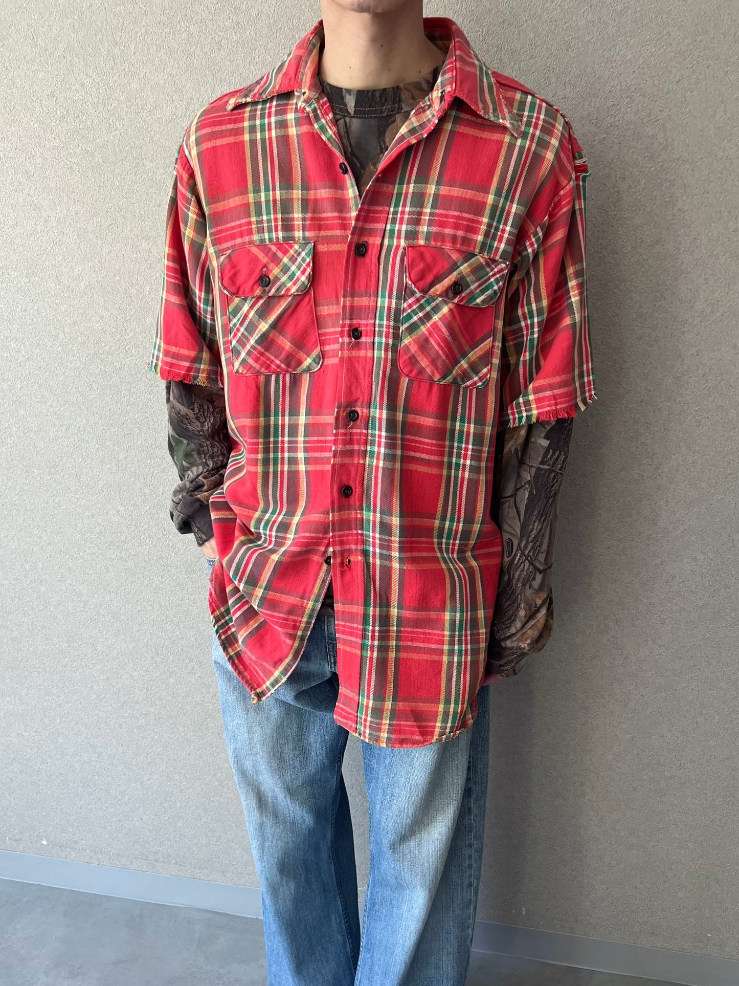 70's〜 UNKNOWN cutoff flannel shirt