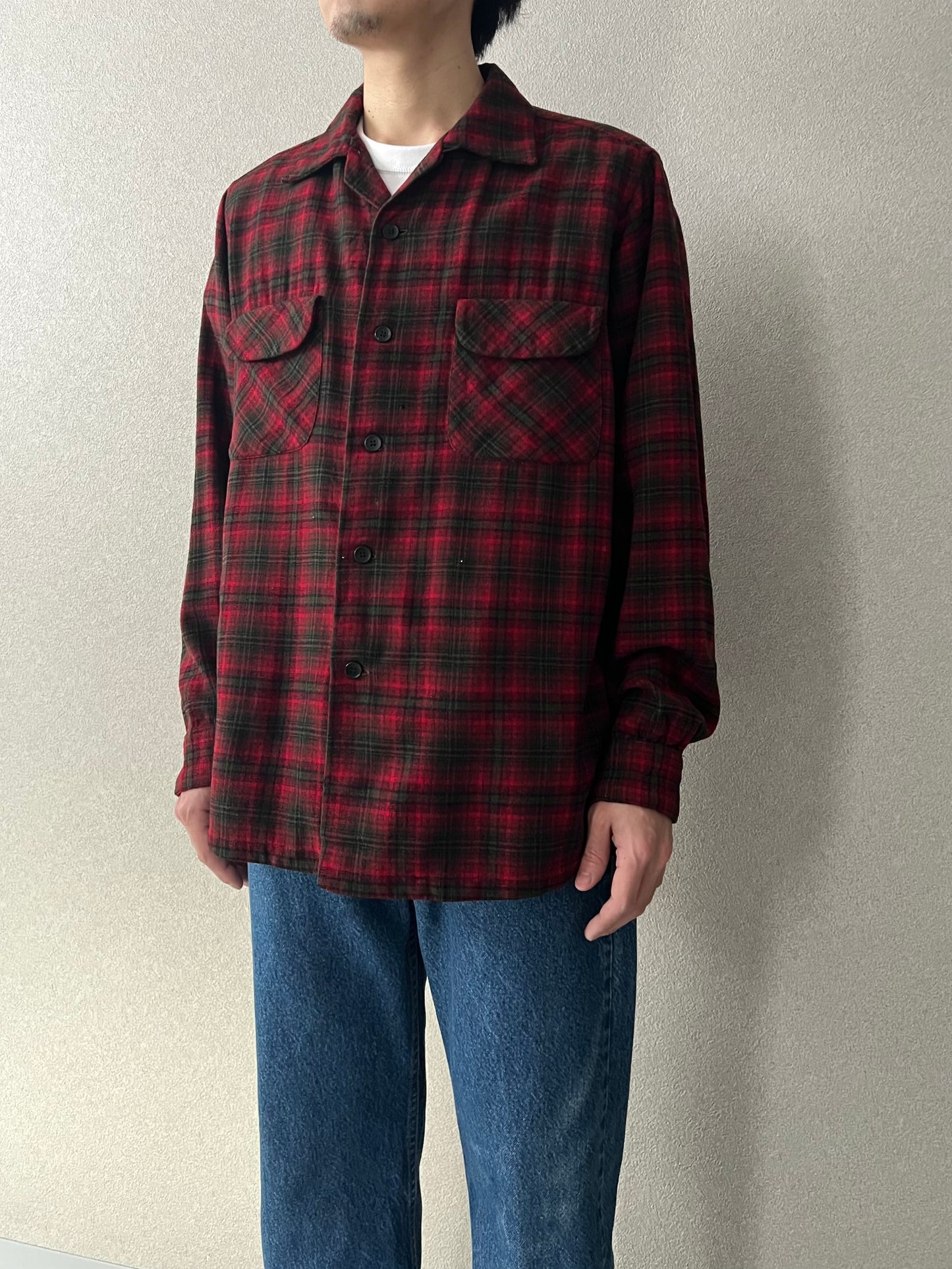 50's PENDLETON open collar wool shirt “Made in USA”