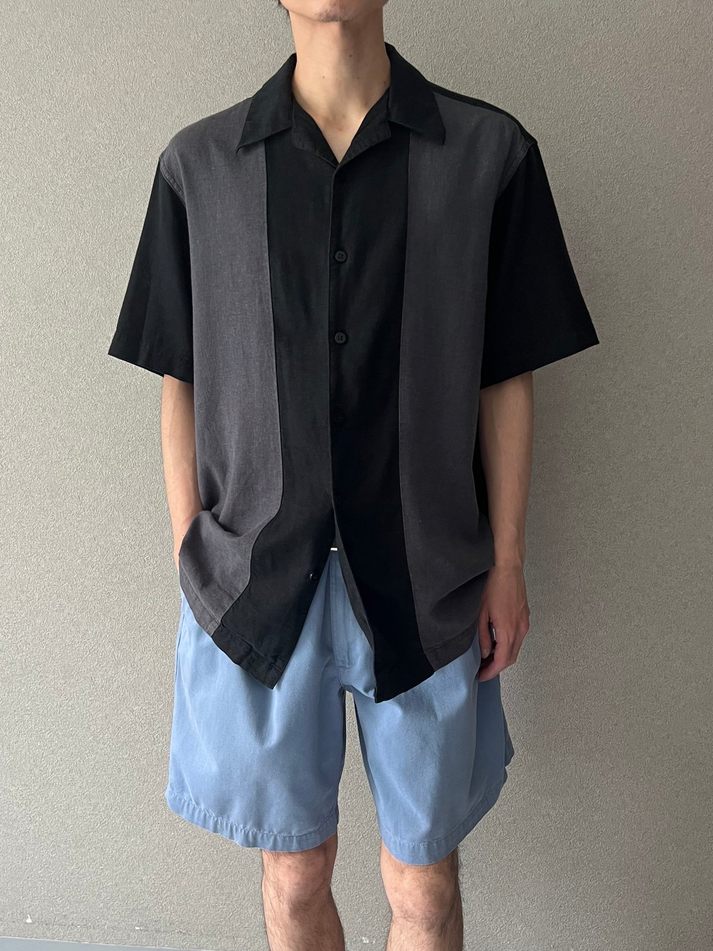 00's haggar open collar linen × rayon shirt