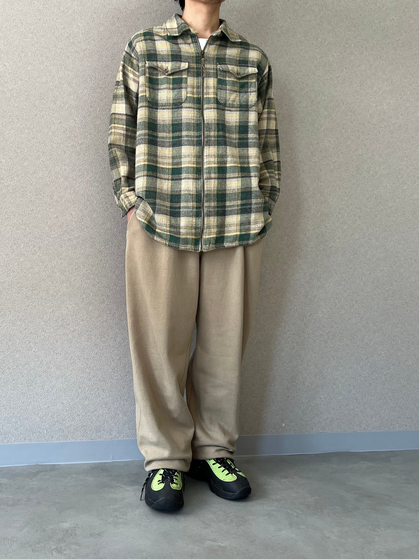 90s BASIC EDITION zip up flannel shirt