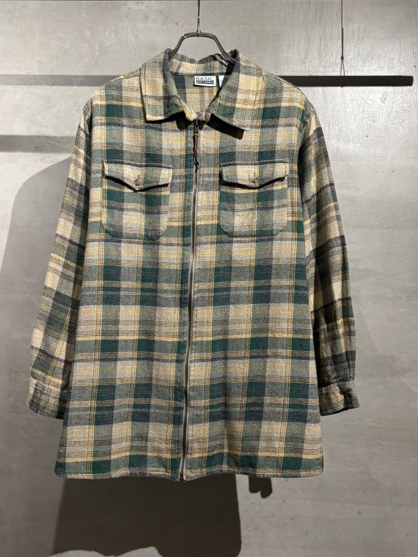 90s BASIC EDITION zip up flannel shirt