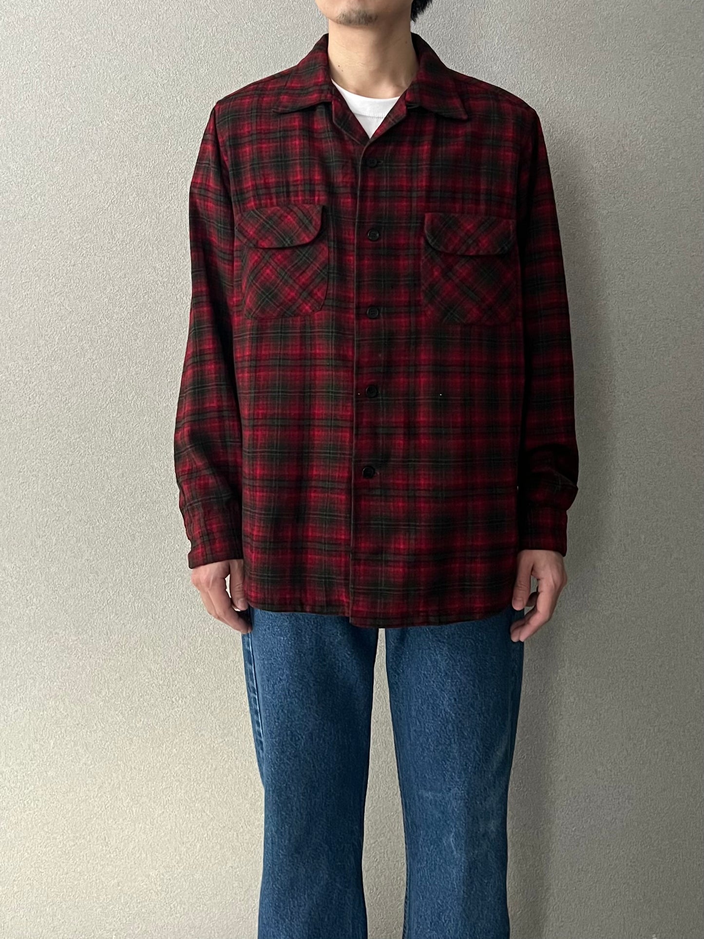 50's PENDLETON open collar wool shirt “Made in USA”