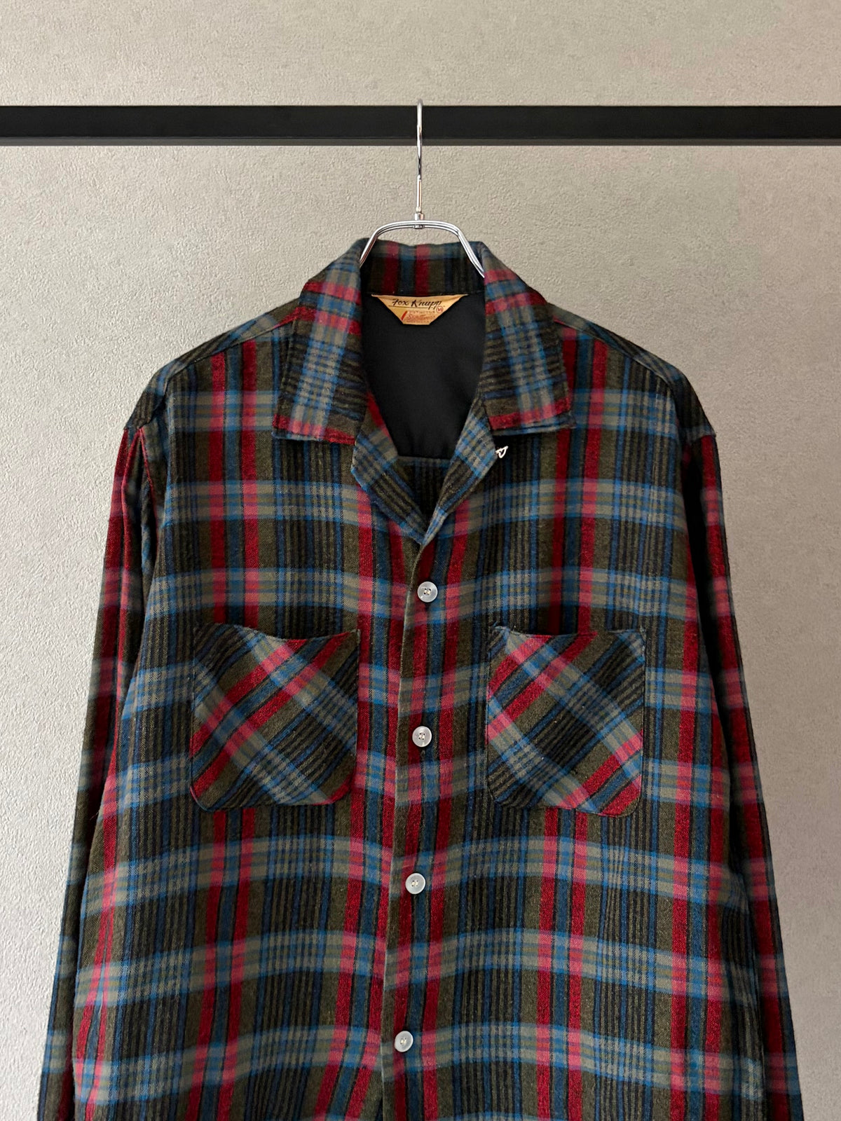 60's Fox Knapp open collar wool shirt “Made in USA”