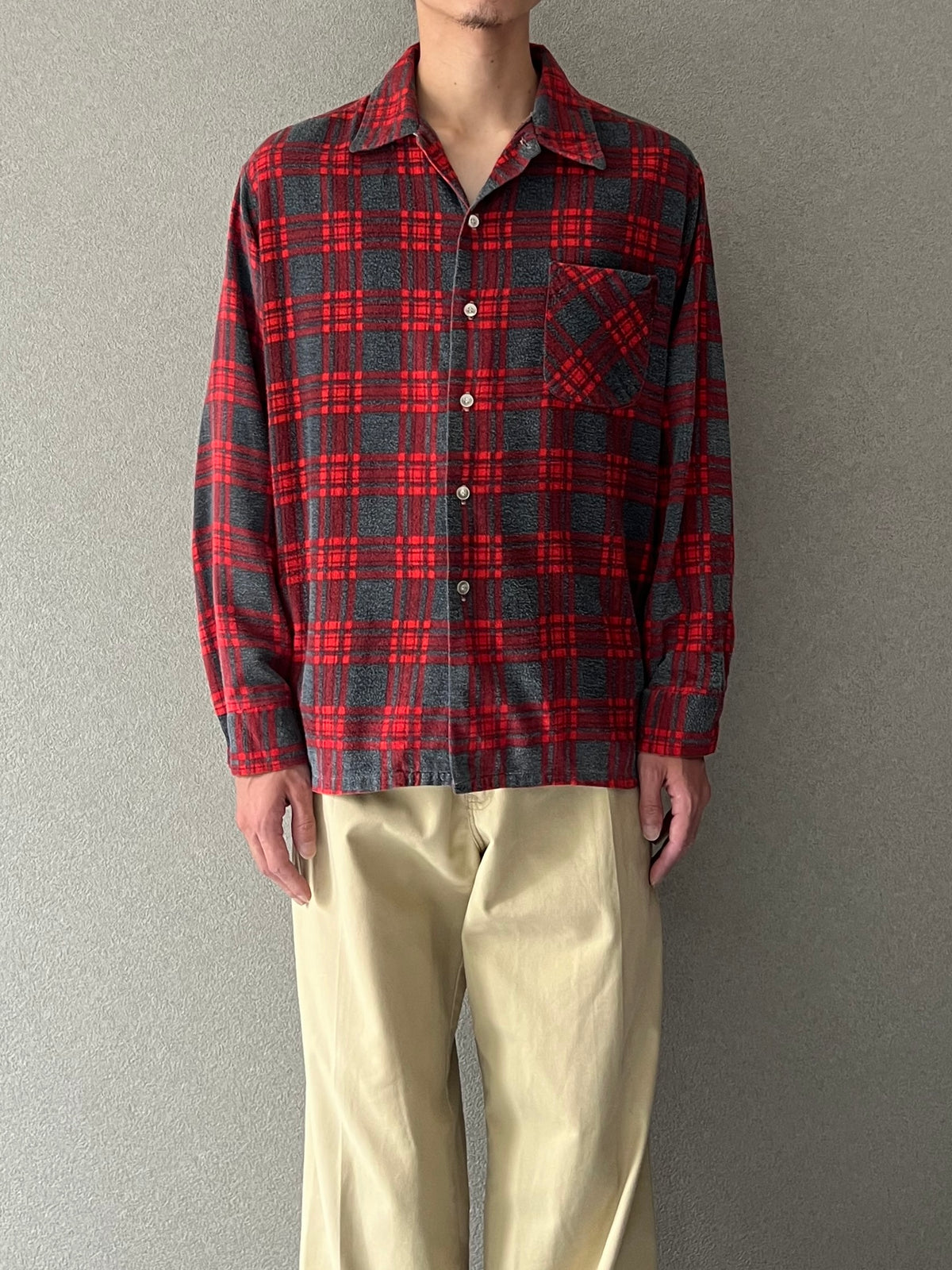 70's JC.Penney open collar flannel shirt
