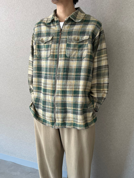 90s BASIC EDITION zip up flannel shirt