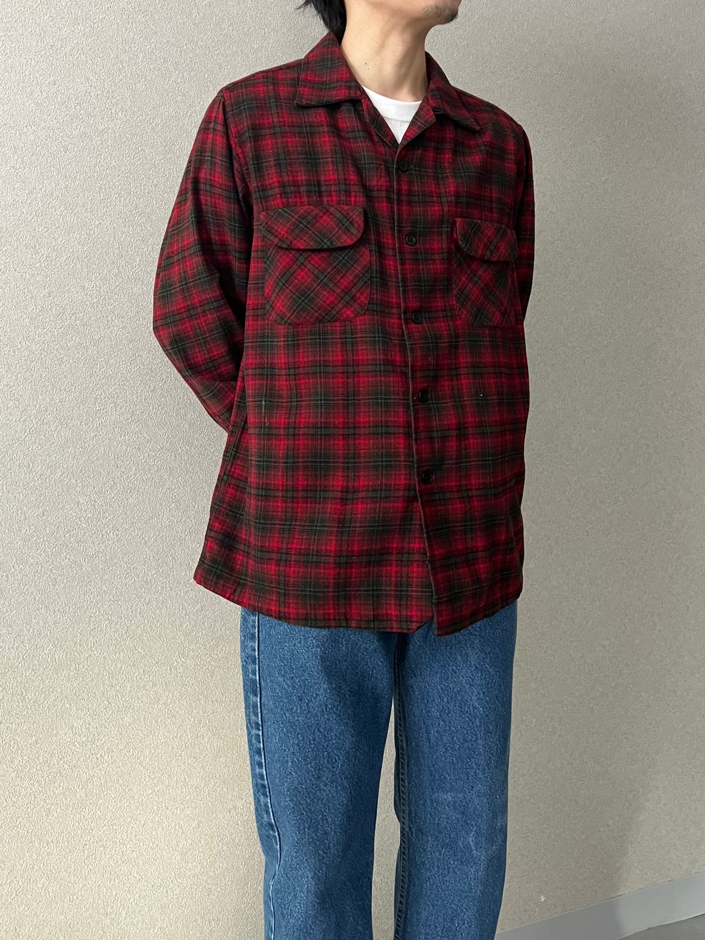 50's PENDLETON open collar wool shirt “Made in USA”