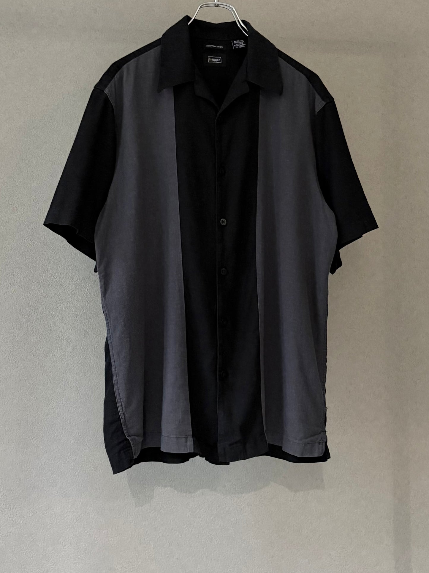 00's haggar open collar linen × rayon shirt