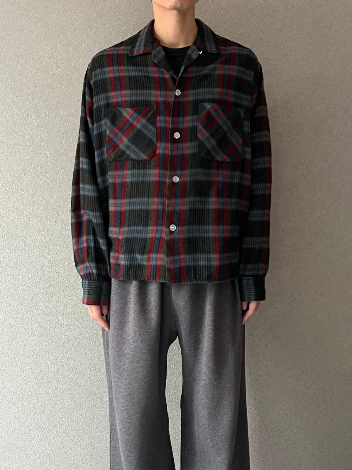 60's Fox Knapp open collar wool shirt “Made in USA”