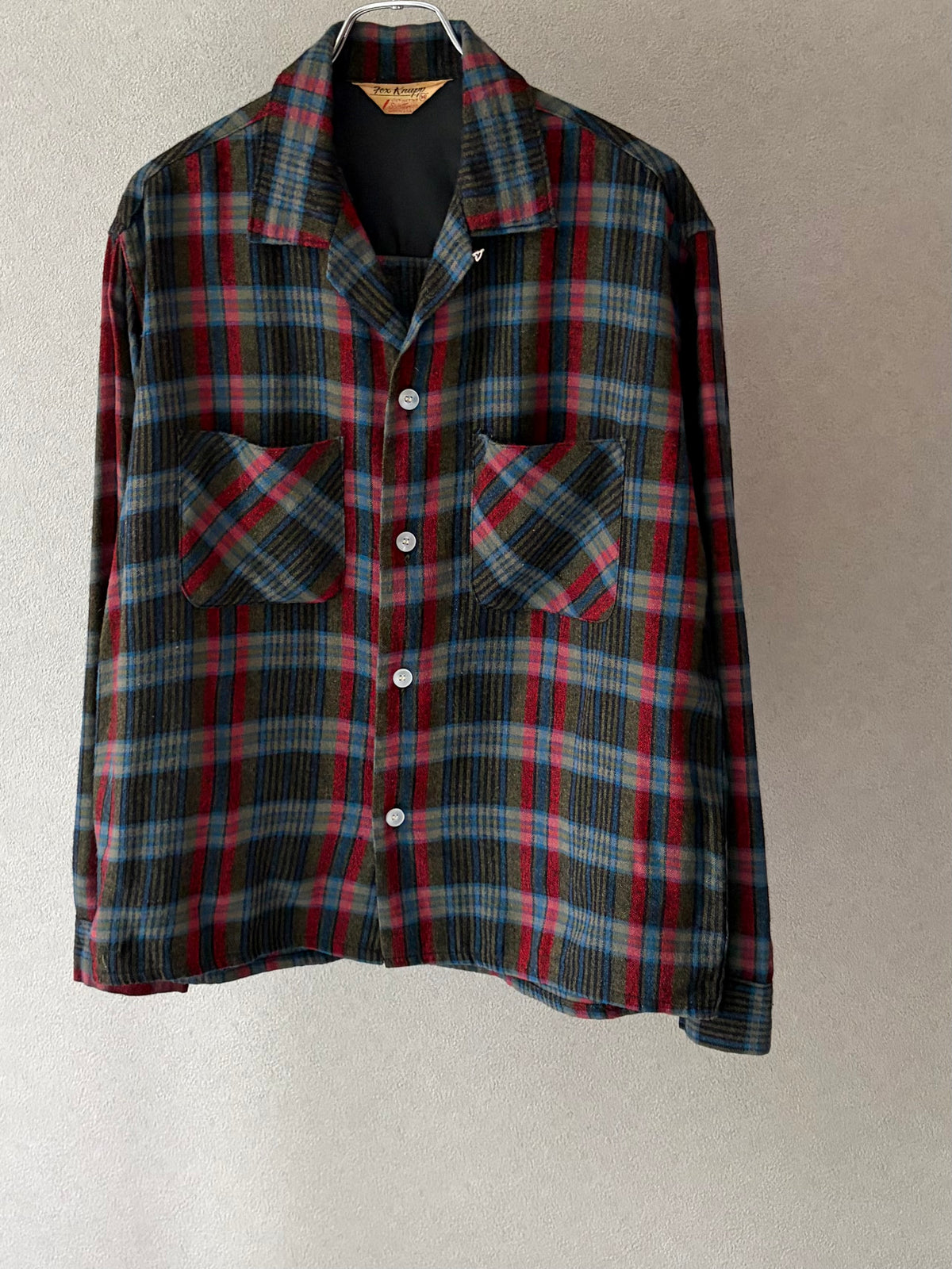 60's Fox Knapp open collar wool shirt “Made in USA”