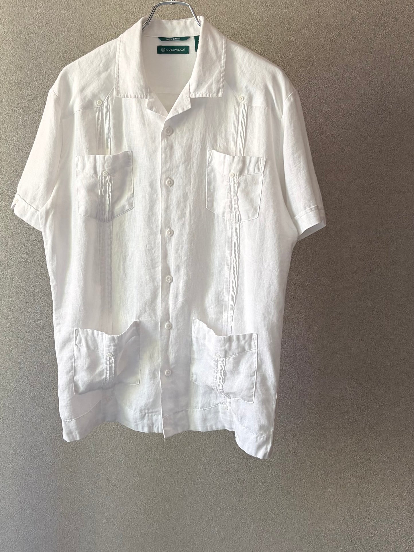 00's CUBAVERA S/S open collar linen guayabera shirt