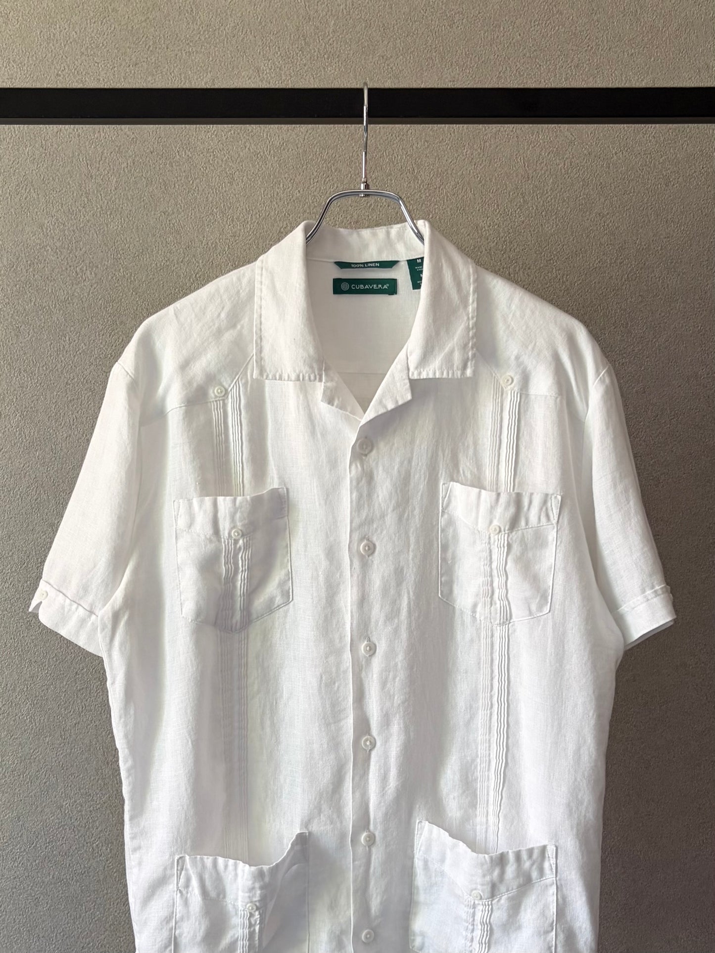 00's CUBAVERA S/S open collar linen guayabera shirt