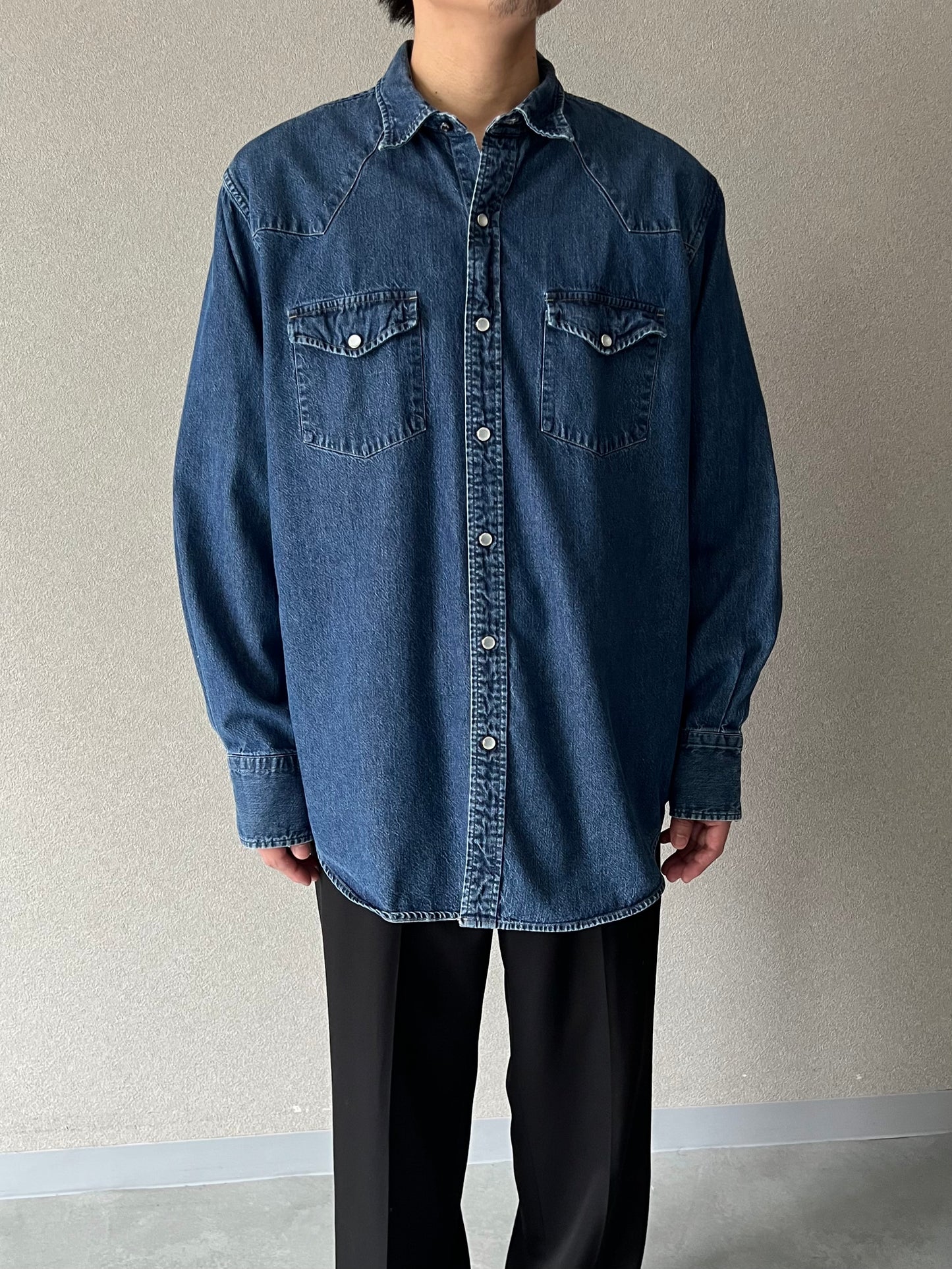 00's LANDS' END denim western shirt