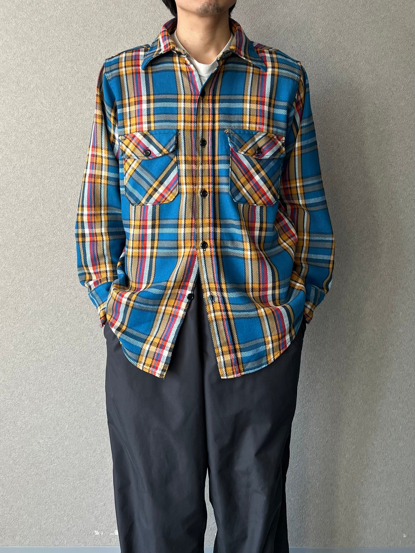 70's〜 UNKNOWN open collar  flannel shirt