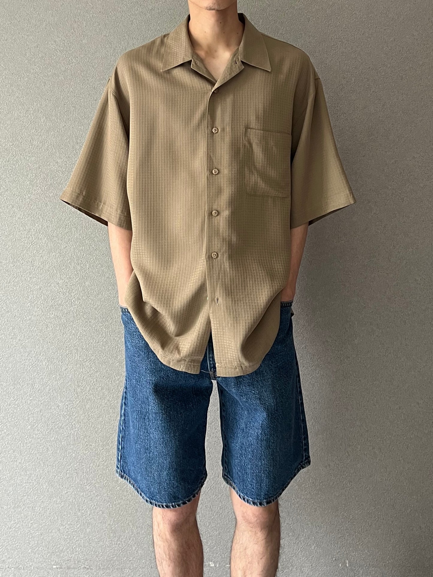 00's haggar S/S open collar shirt