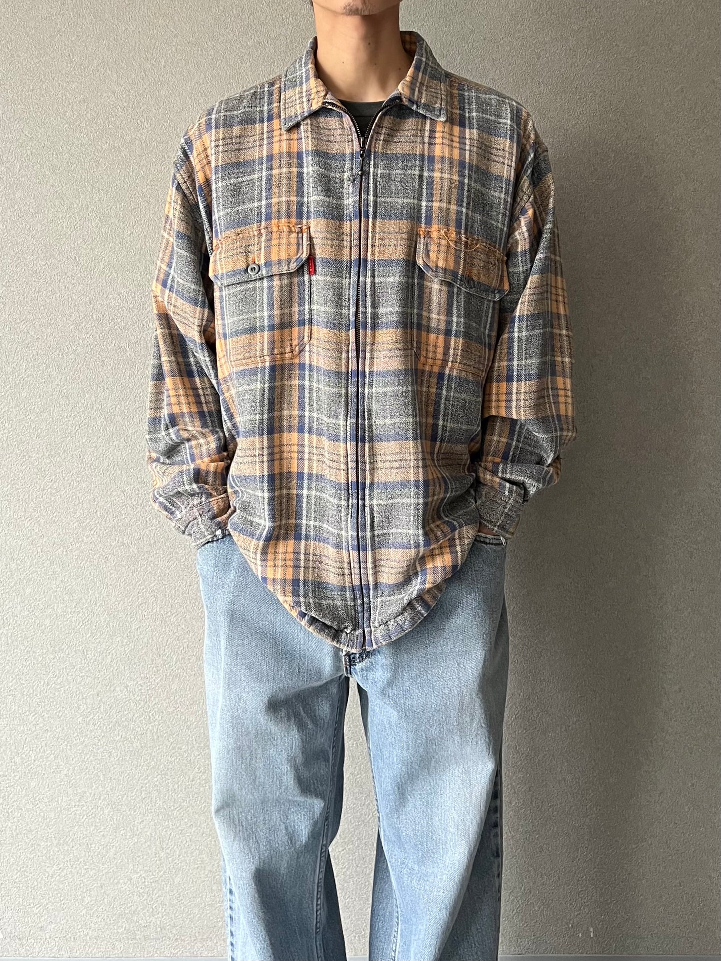 90's BUGLE BOY zip up flannel shirt