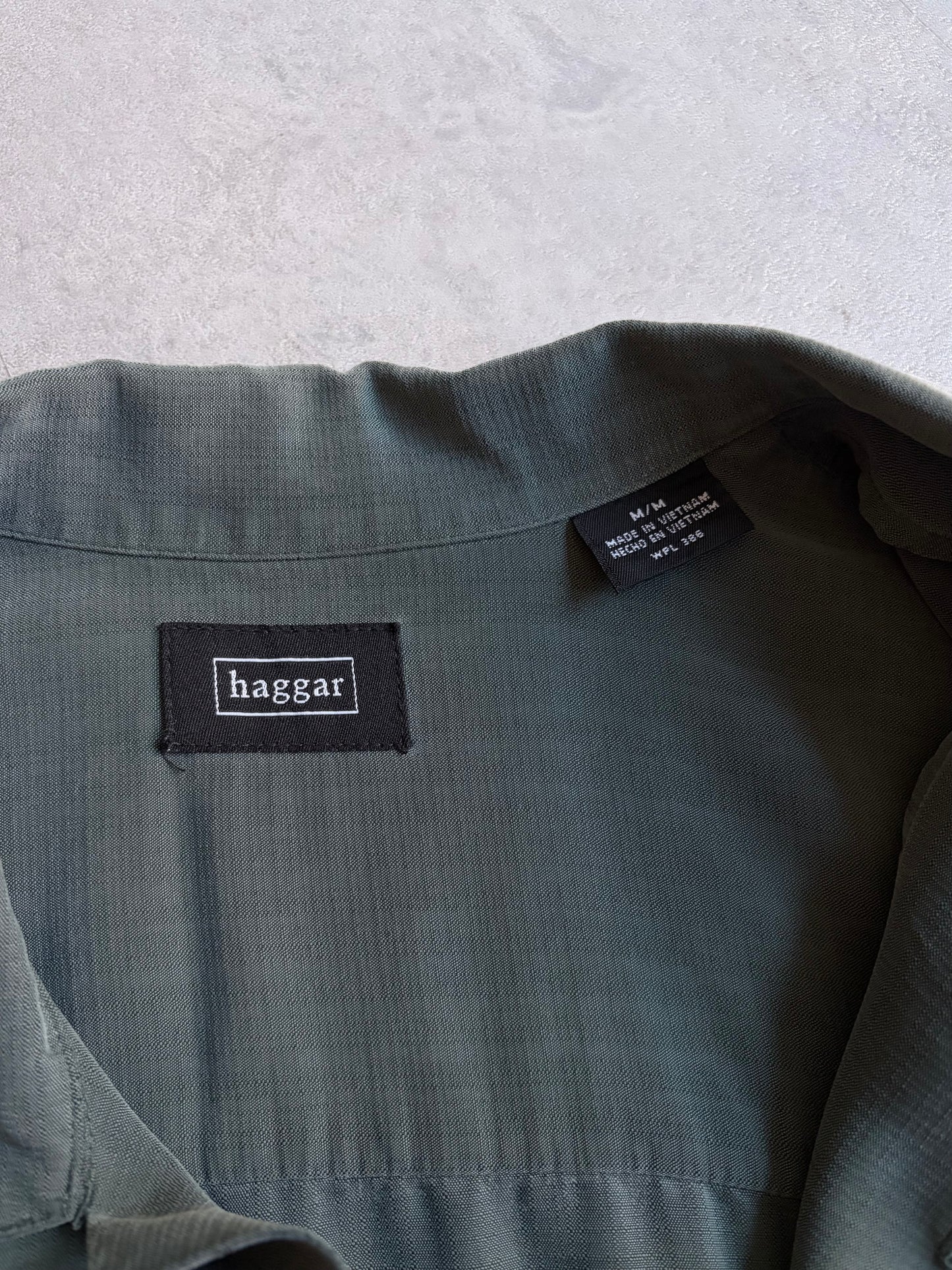 00's HAGGAR open collar rayon shirt