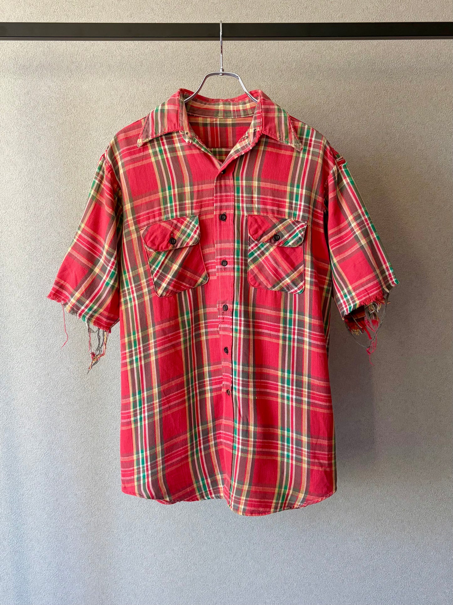 70's〜 UNKNOWN cutoff flannel shirt