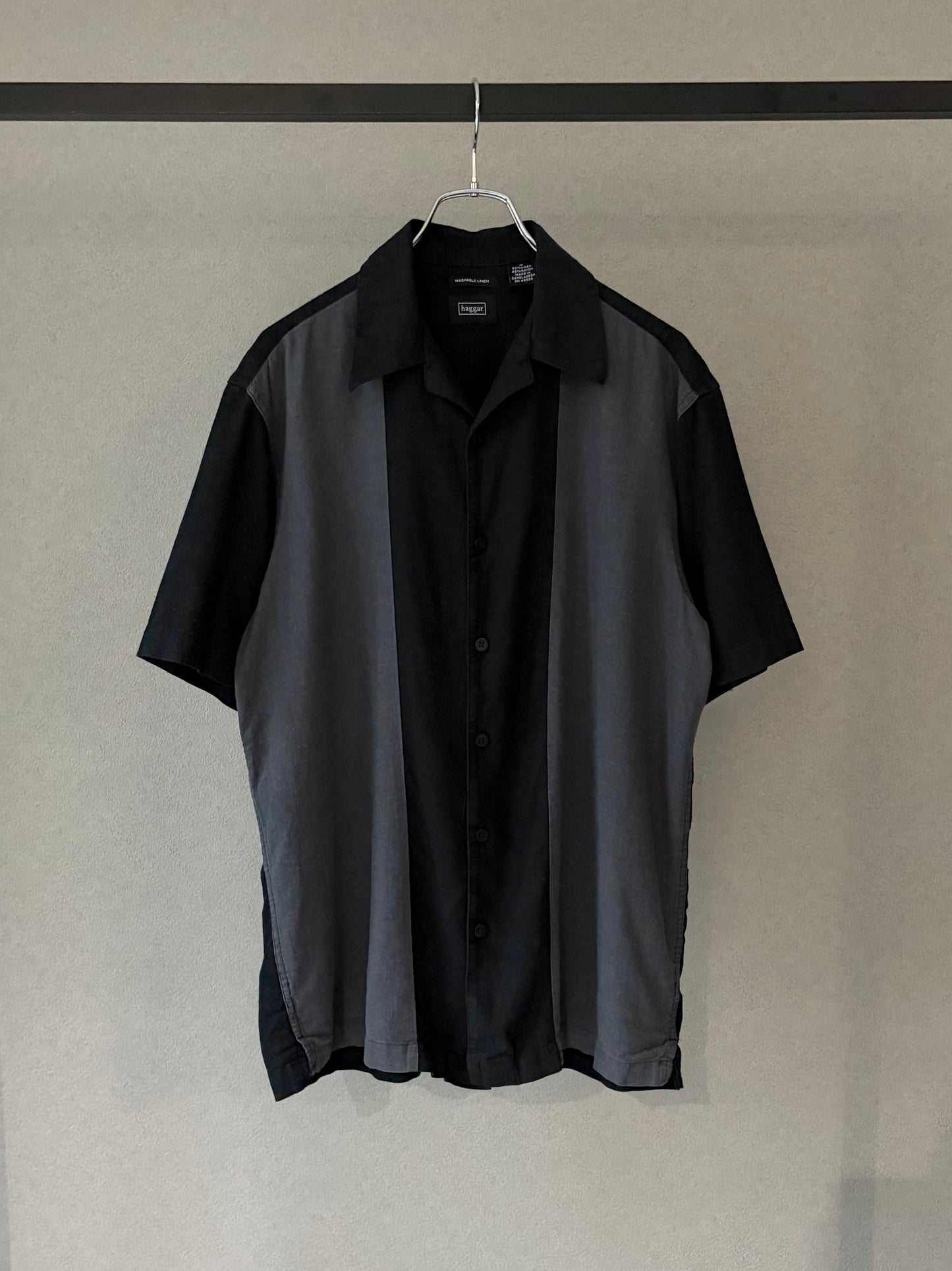 00's haggar open collar linen × rayon shirt
