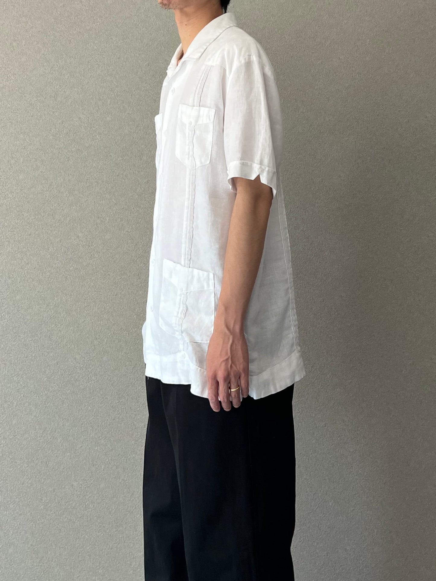 00's CUBAVERA S/S open collar linen guayabera shirt