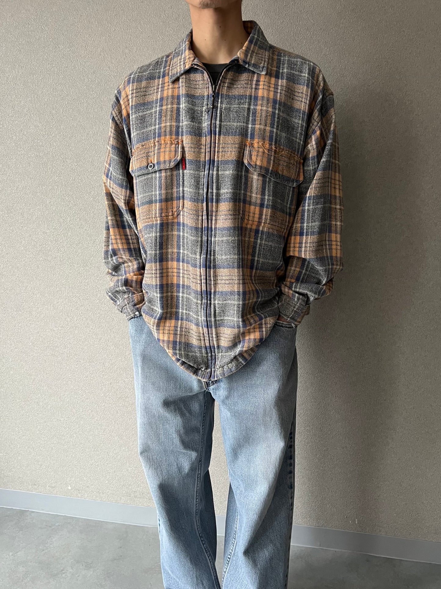 90's BUGLE BOY zip up flannel shirt