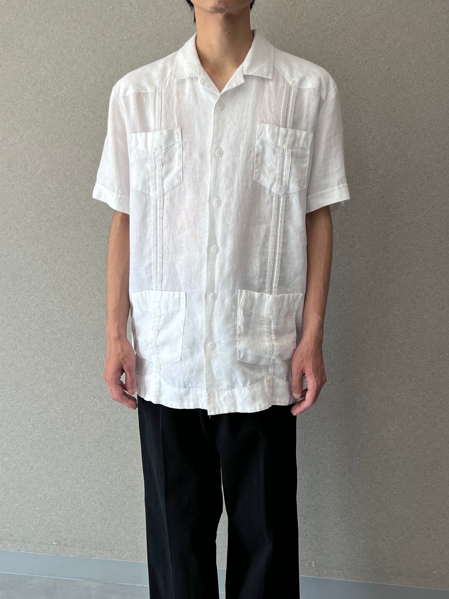 00's CUBAVERA S/S open collar linen guayabera shirt