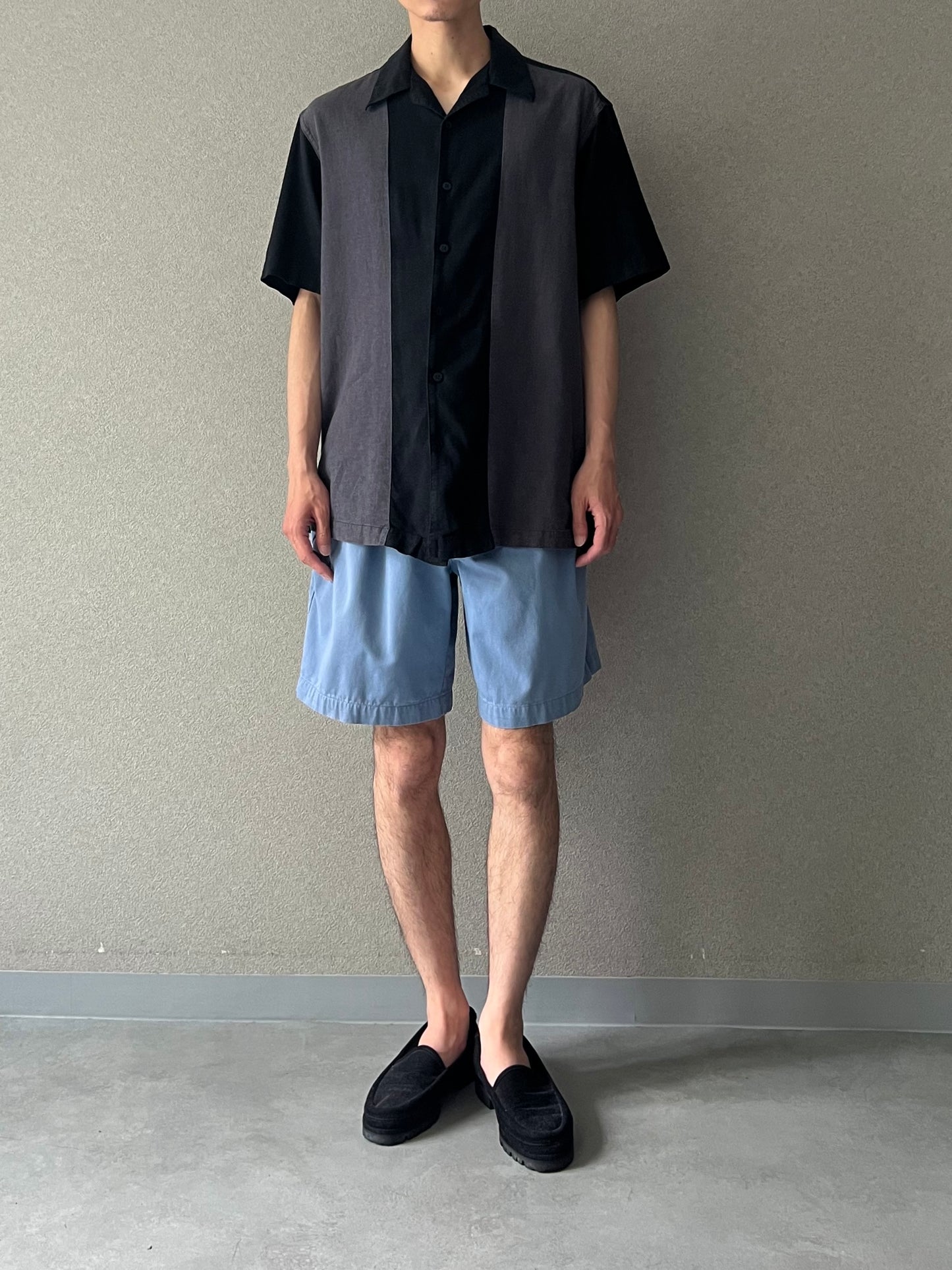 00's haggar open collar linen × rayon shirt
