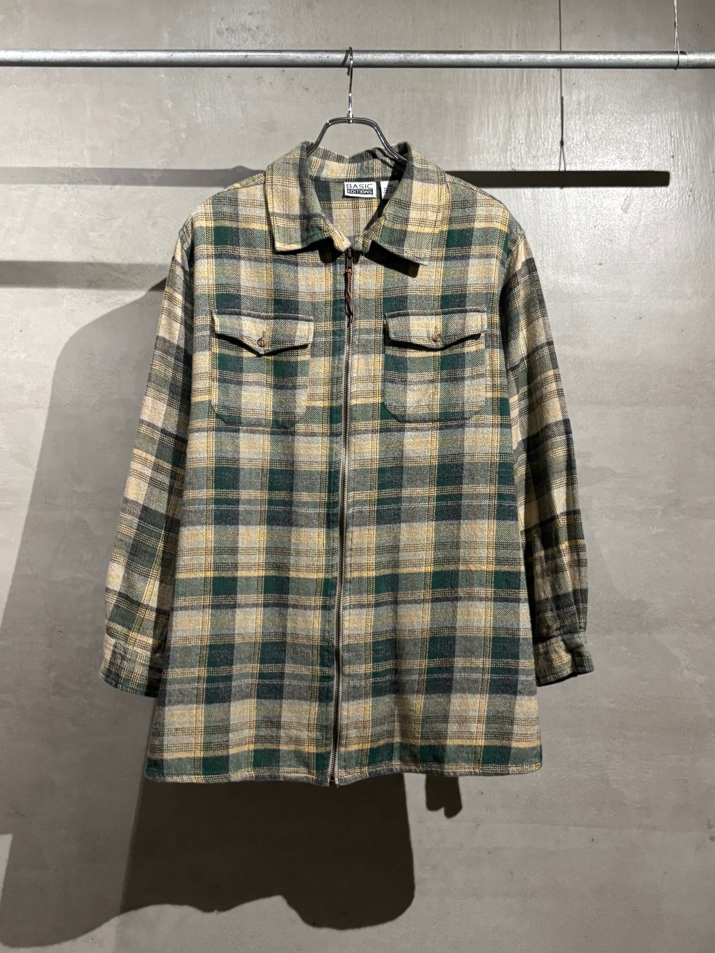 90s BASIC EDITION zip up flannel shirt