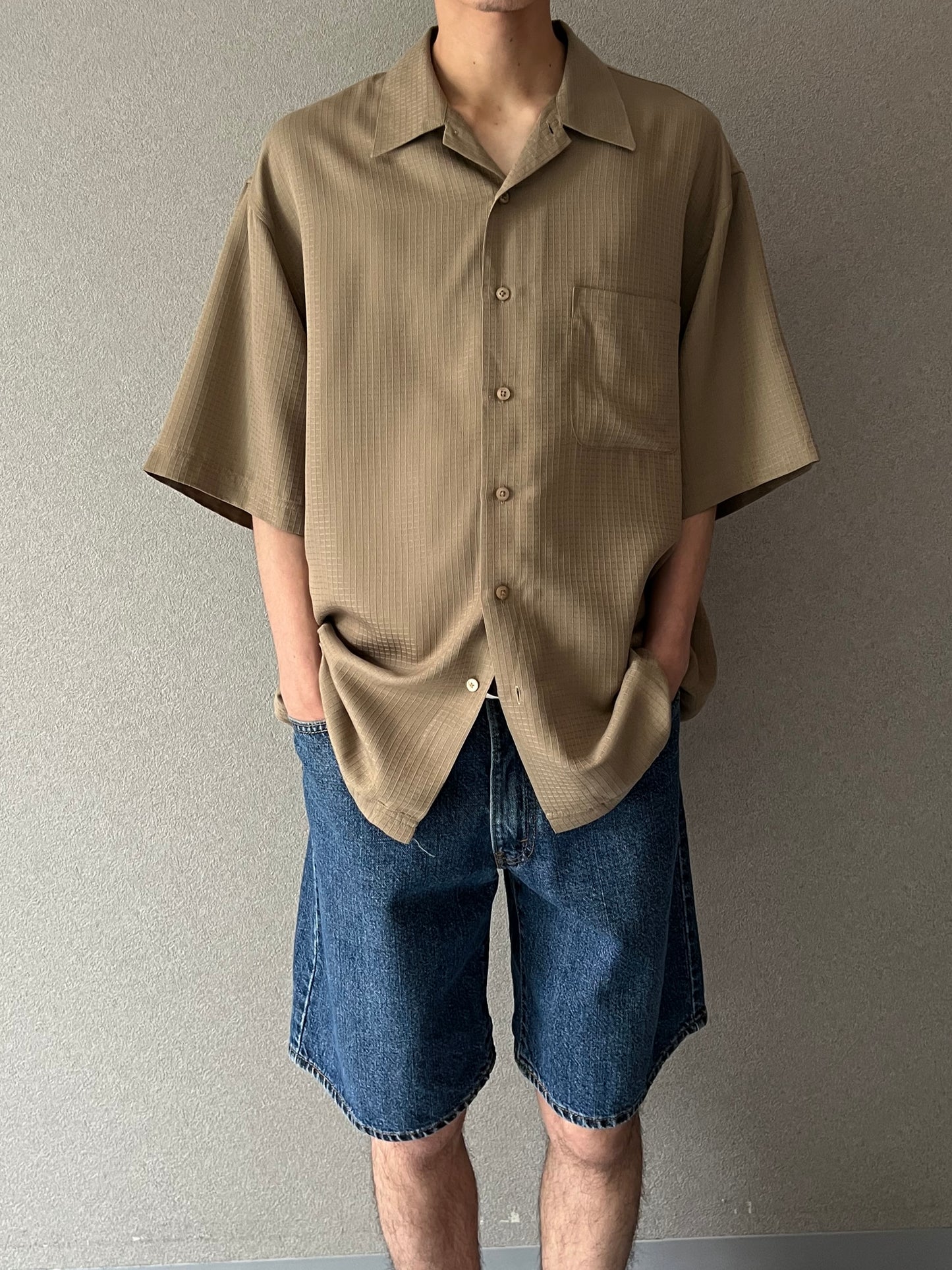 00's haggar S/S open collar shirt