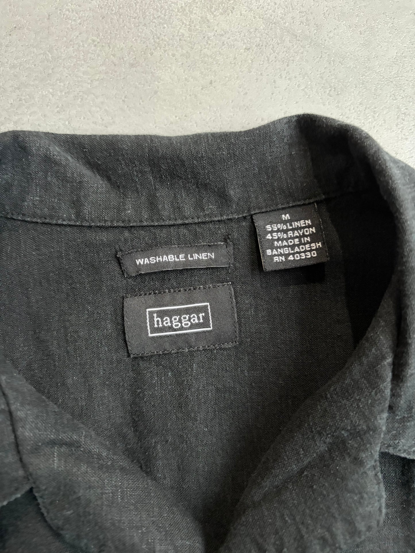 00's haggar open collar linen × rayon shirt