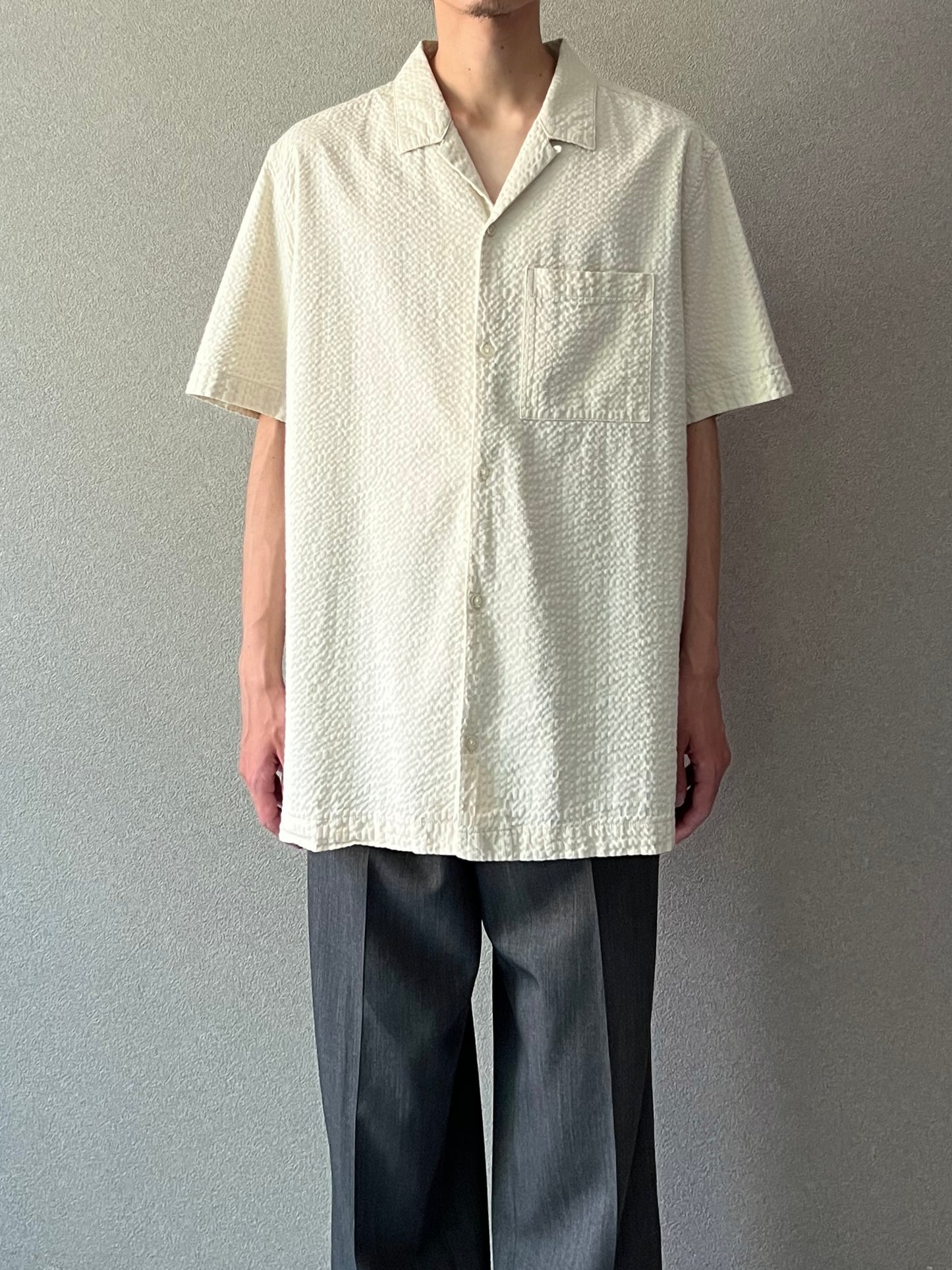 00's GAP seersucker open collar shirt