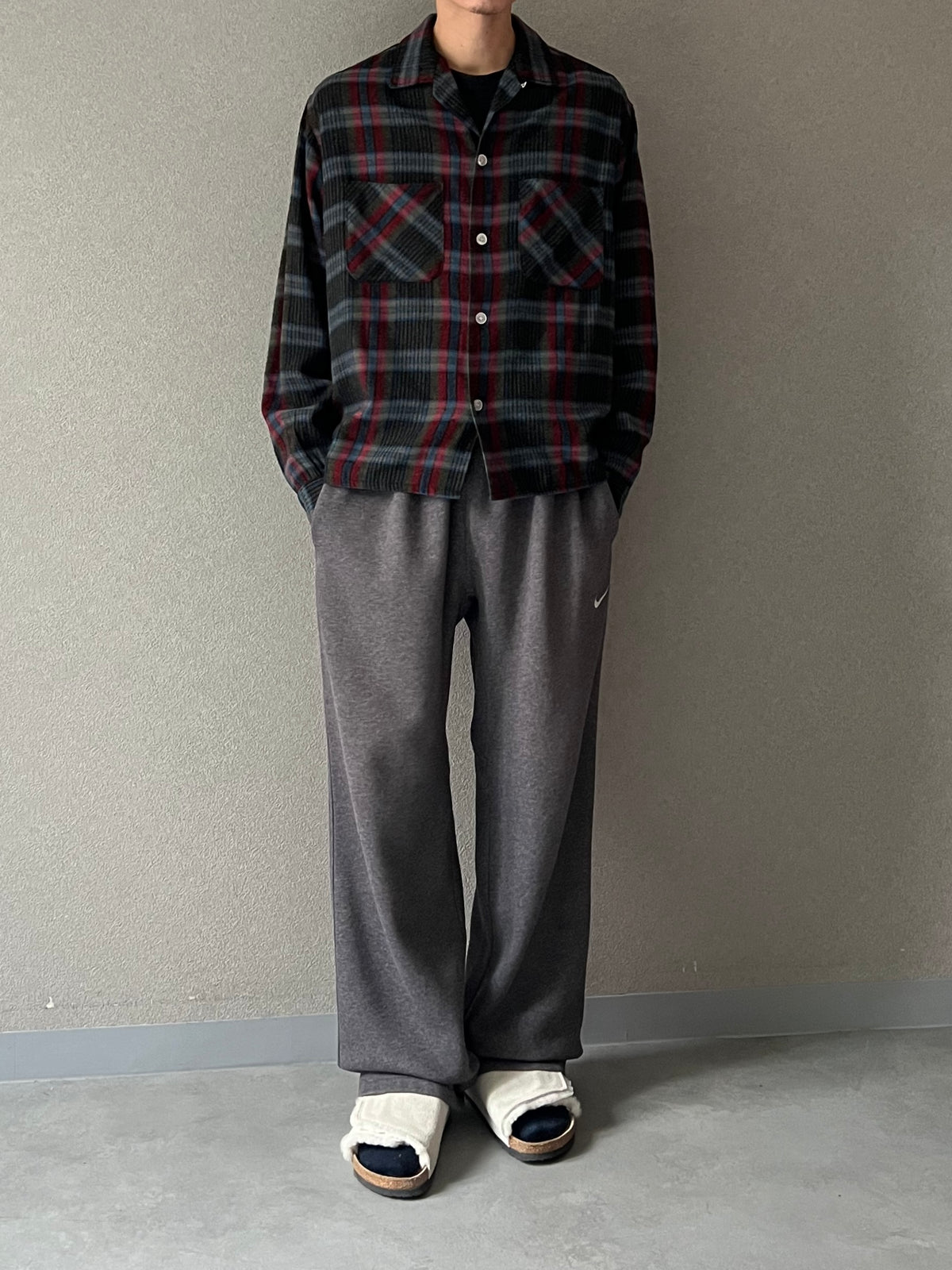 60's Fox Knapp open collar wool shirt “Made in USA”