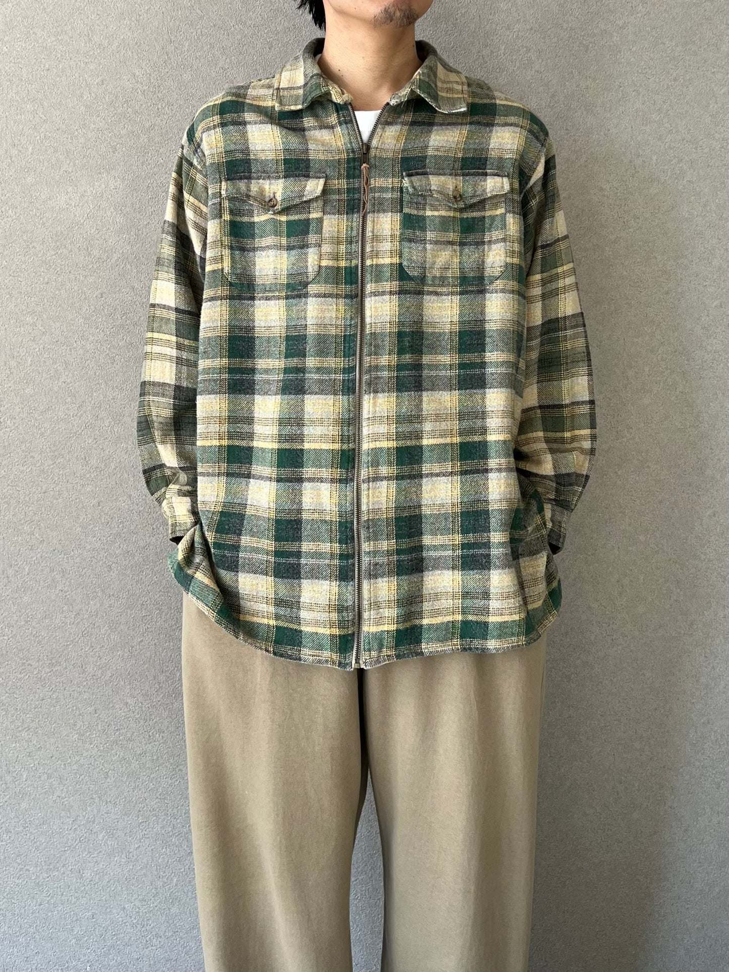 90s BASIC EDITION zip up flannel shirt