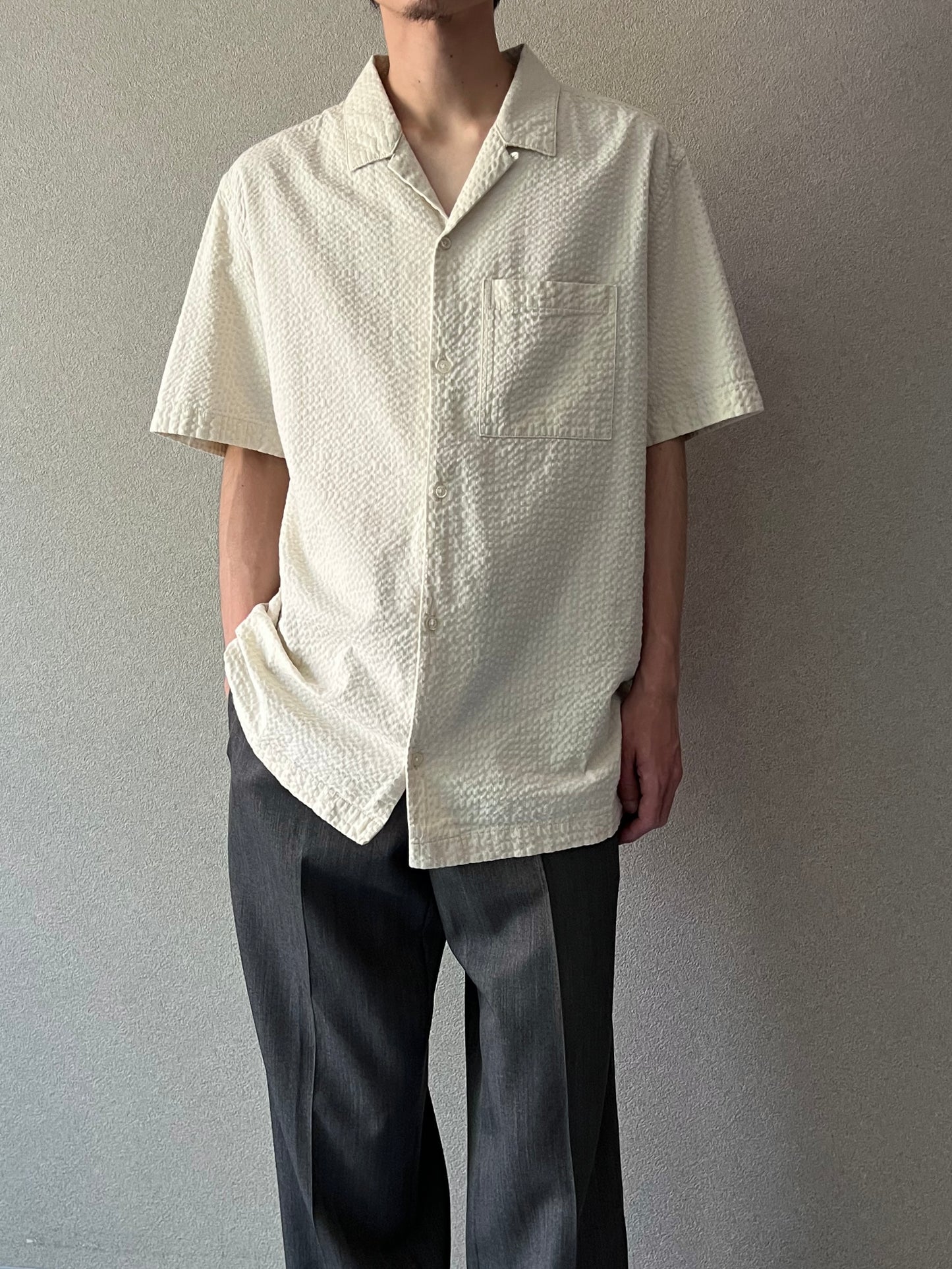 00's GAP seersucker open collar shirt