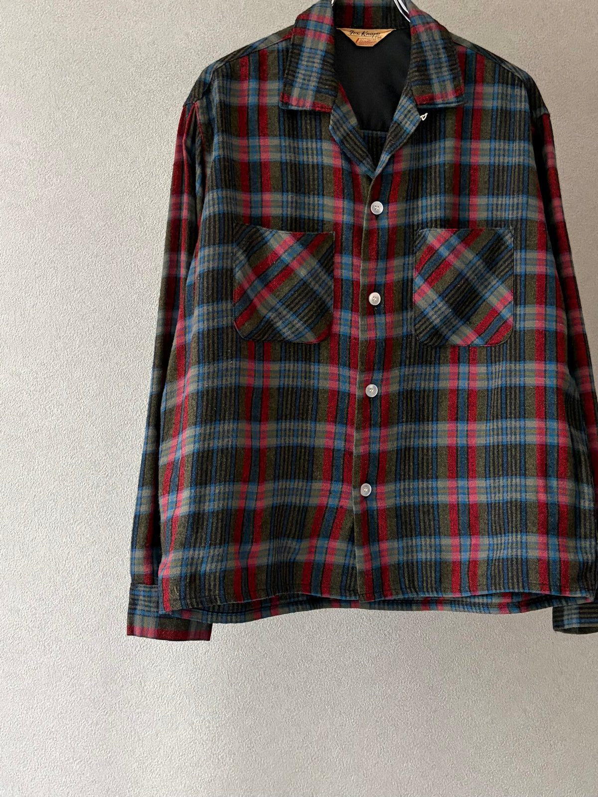 60's Fox Knapp open collar wool shirt “Made in USA”