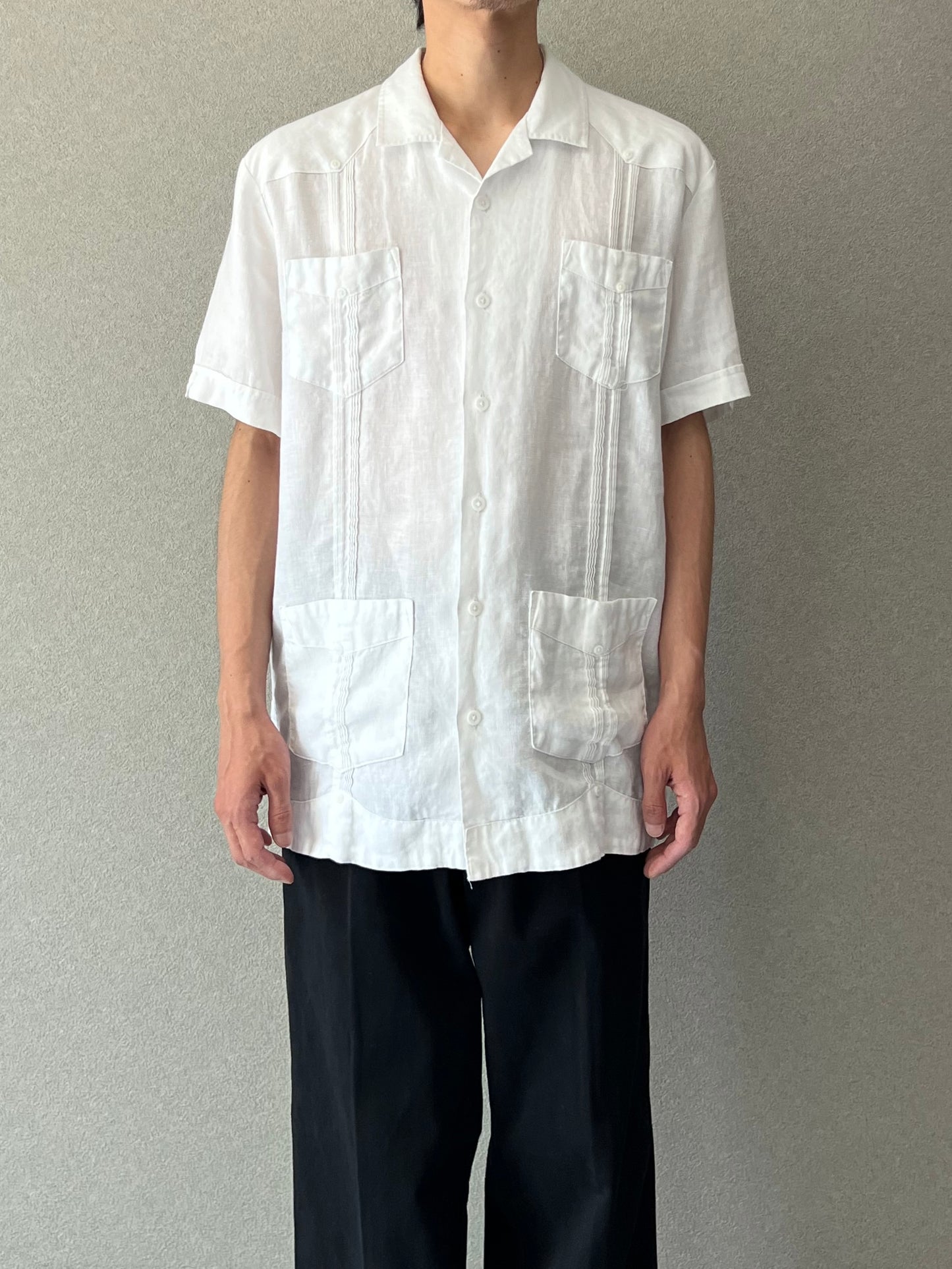 00's CUBAVERA S/S open collar linen guayabera shirt