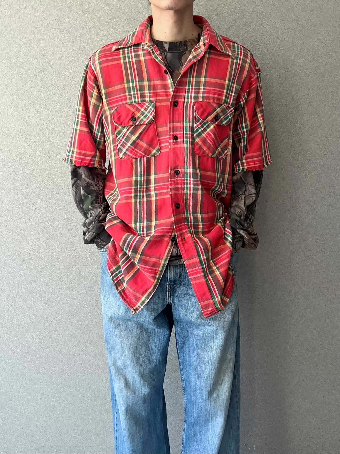 70's〜 UNKNOWN cutoff flannel shirt