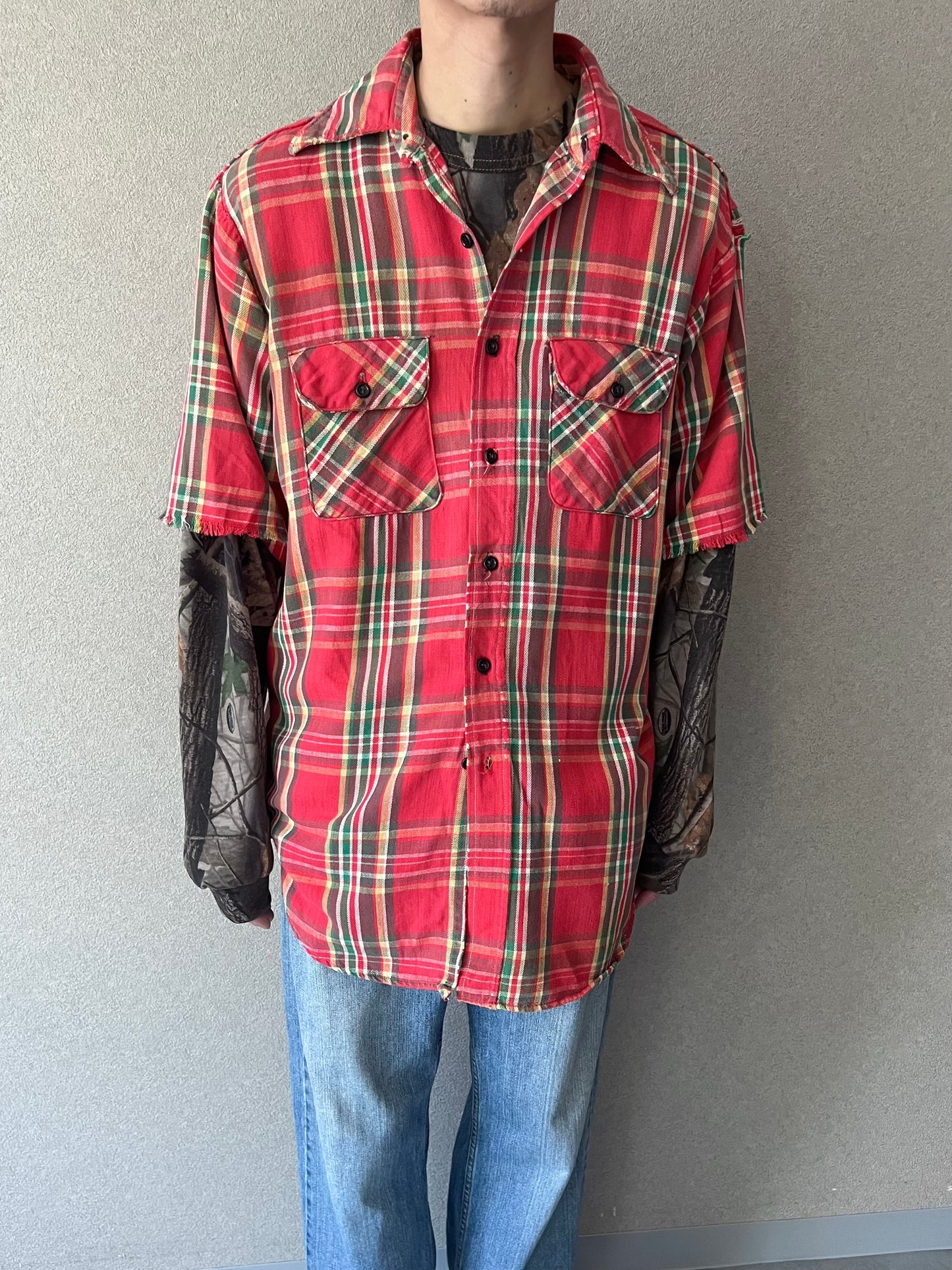 70's〜 UNKNOWN cutoff flannel shirt
