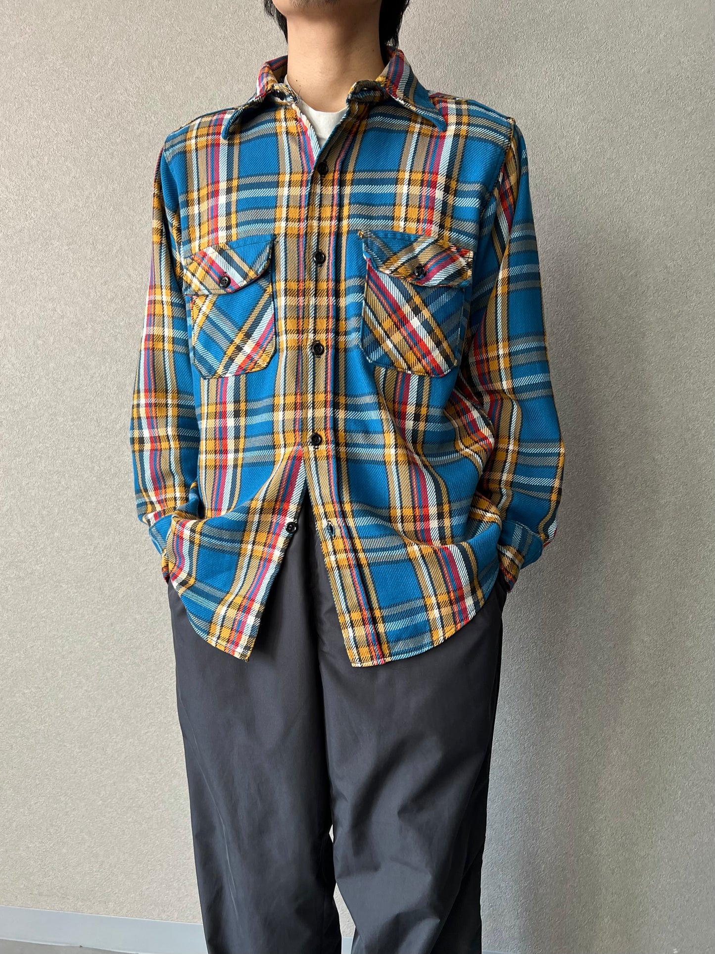 70's〜 UNKNOWN open collar  flannel shirt